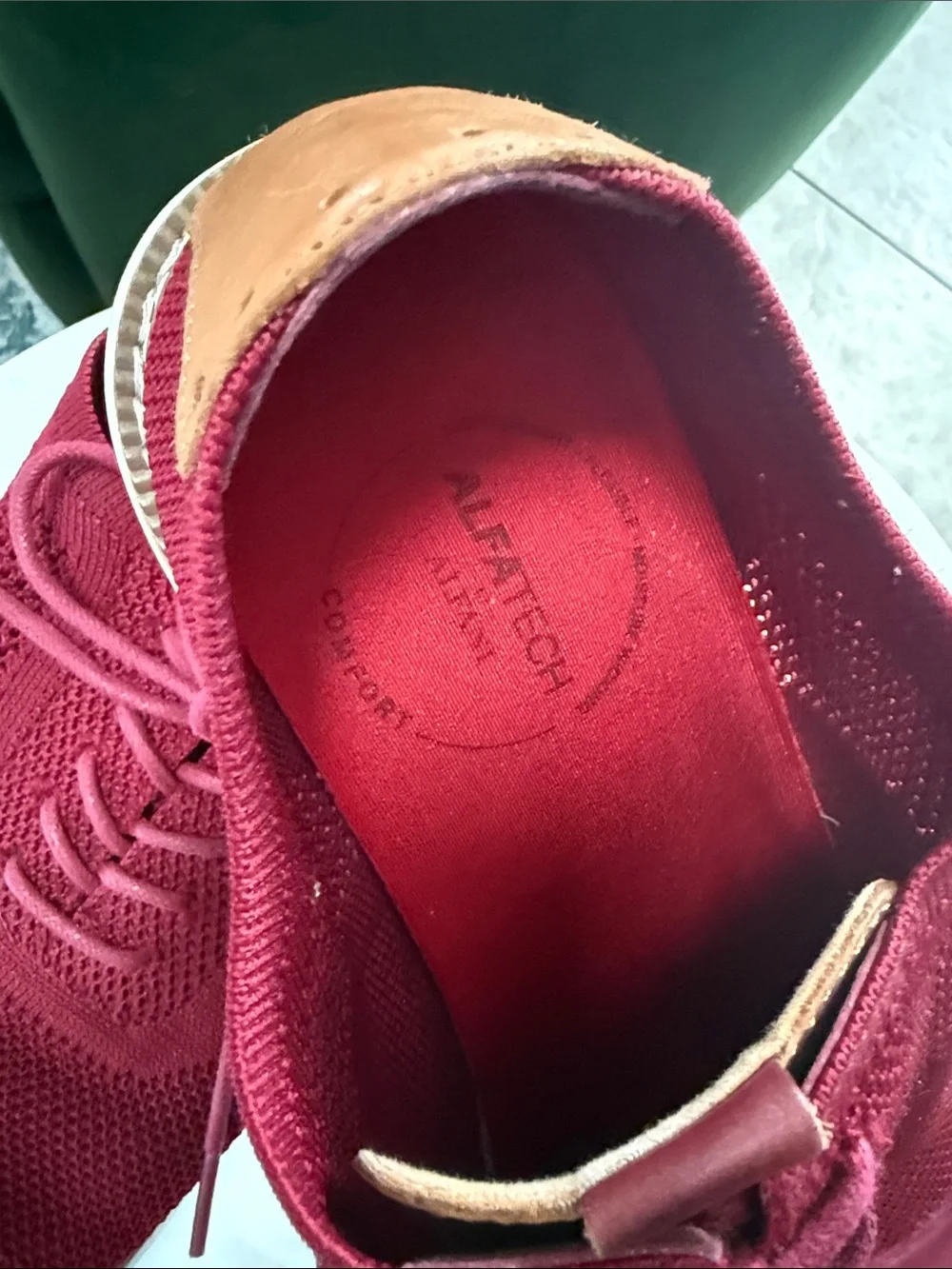 Alfani Alfatech Red Knit Lace-Up Sneakers with off white sole